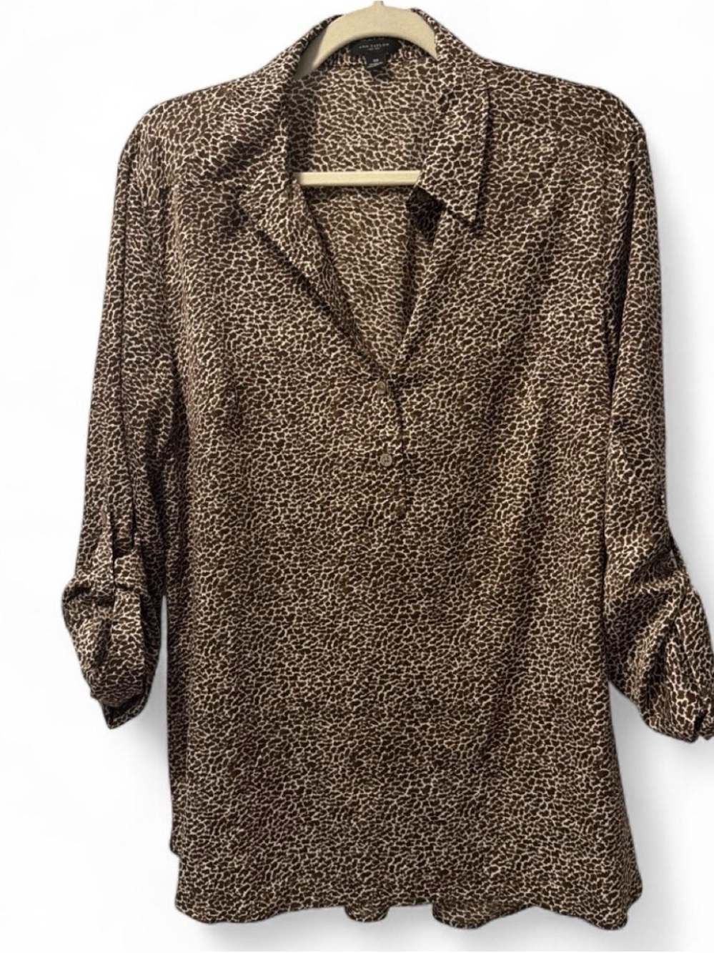 Ann Taylor Brown Leopard-Print Roll-Tab Tunic